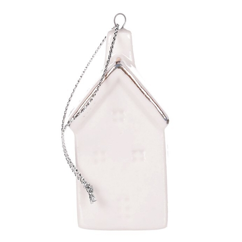 Domeček porcelánový - závěsná dekorace, barva bílá