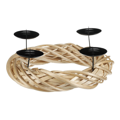 Svícen adventní - proutěný věnec, kovové bodce, přírodní