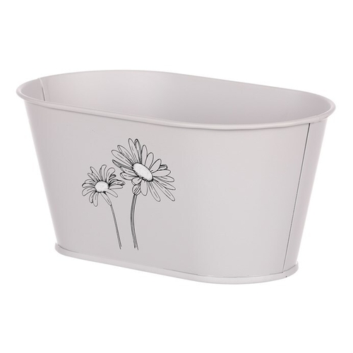 Obal kovový - truhlík s kopretinami, barva šedá