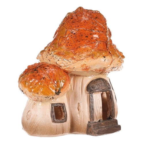 Domeček z polyresinu - houba, duo, s LED osvětlením, oranžová stříška