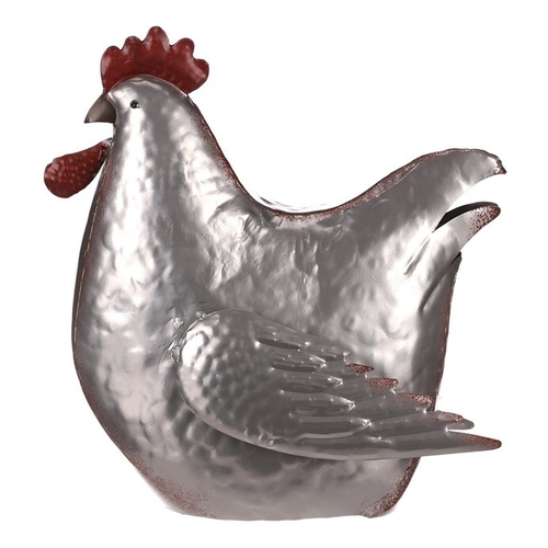 Slepice - kovová dekorace, barva stříbrná