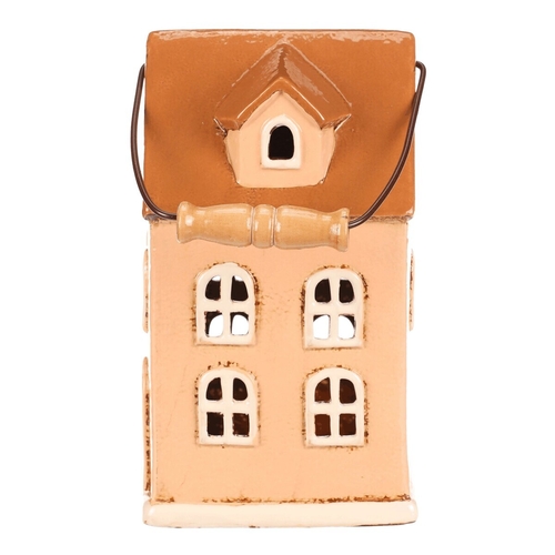 Domeček keramický - patrový, na čajovou svíčku, žlutý