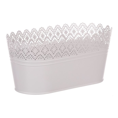 Obal kovový - truhlík, krajkový okraj, barva šedá