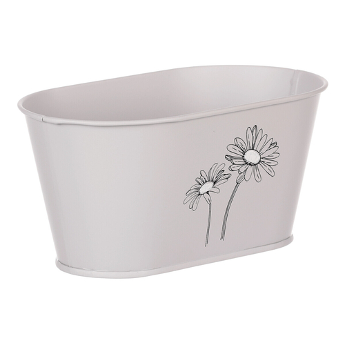 Obal kovový - truhlík s kopretinami, barva šedá