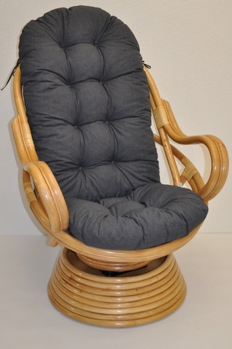 Ratanové houpací křeslo Swivel medové polstr tmavě šedý melír
