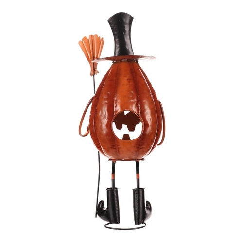 Dýně strašidelná na nohou - kovová dekorace, oranžová