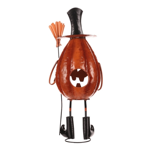 Dýně strašidelná na nohou - kovová dekorace, oranžová