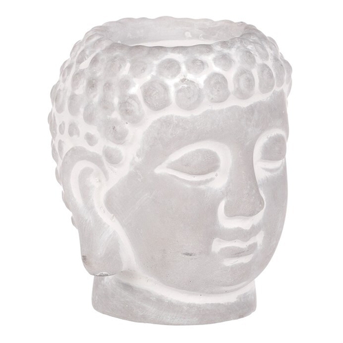 Buddha - betonová hlava, svícen, barva šedá