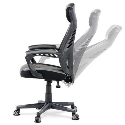Herní křeslo, houpací mechanismus, šedá ekokůže, KA-Y213 GREY