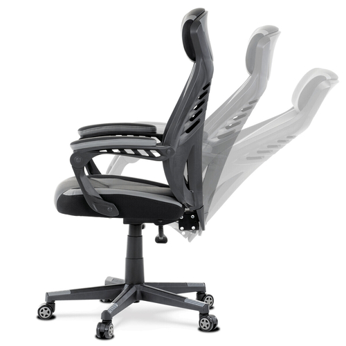 Herní křeslo, houpací mechanismus, šedá ekokůže, KA-Y213 GREY