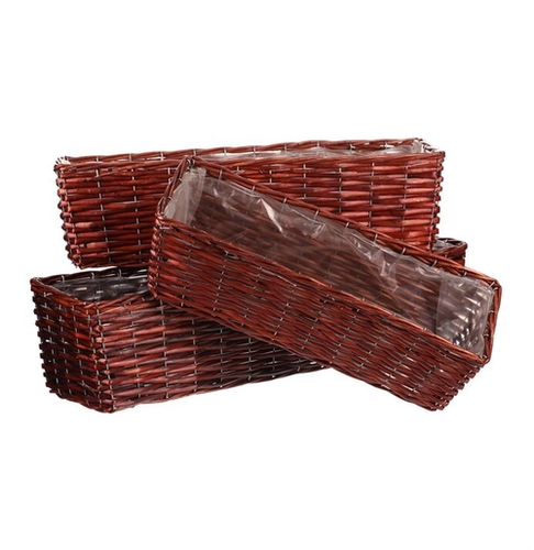 Košík proutěný - hranatý truhlík, tmavě hnědý, cena za sadu 3 ks