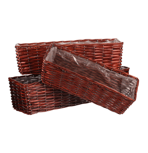 Košík proutěný - hranatý truhlík, tmavě hnědý, cena za sadu 3 ks