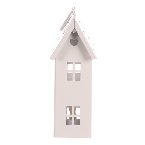 Lucerna mini - kovová, LED svíčka, patrový domek, bílá