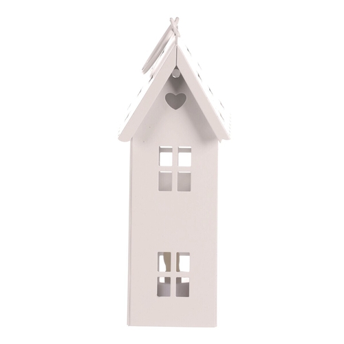 Lucerna mini - kovová, LED svíčka, patrový domek, bílá