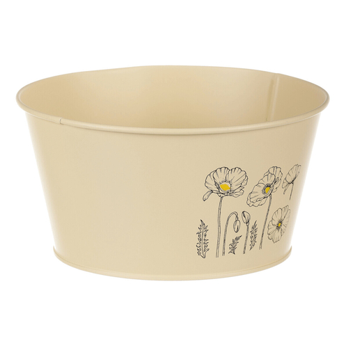 Obal kovový - nízký, motiv kvetoucího máku, žlutý