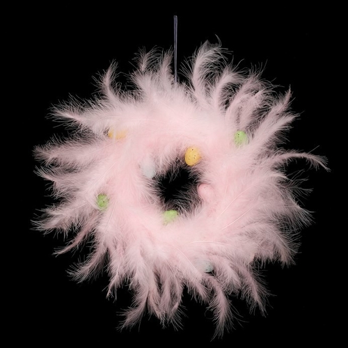 Věnec z peří - pr. 29 cm, barva růžová