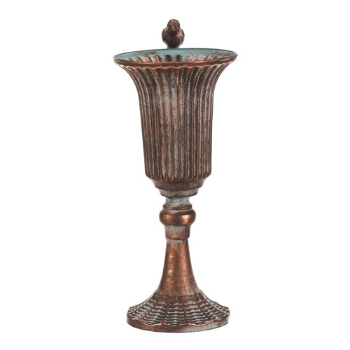 Číše kovová - 30 cm, s ptáčkem, barva měděná