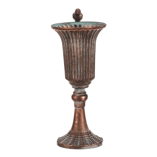 Číše kovová - 30 cm, s ptáčkem, barva měděná