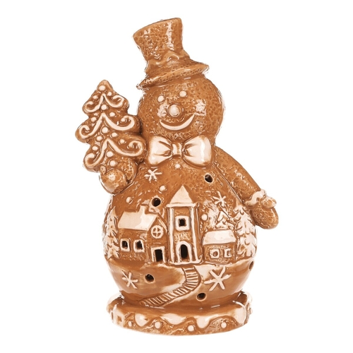 Sněhulák perníkový - keramika, LED osvětlení, hnědý