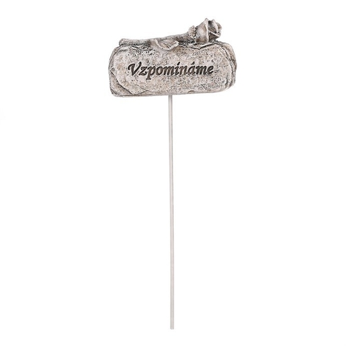 Kamínek s růží - zápich, polyresin, šedý