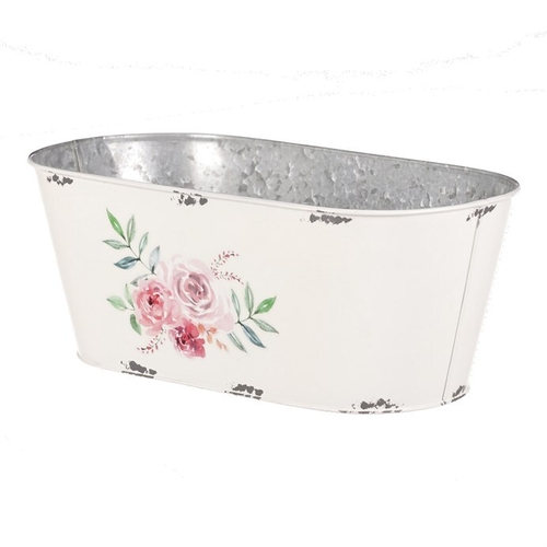 Kovový truhlík, design s růžemi.