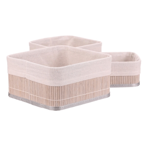 Koš regálový - bambus, šedý, cena za sadu 3 ks