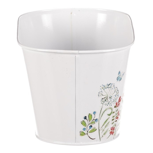 Truhlík kovový - květinový design, barva bílá