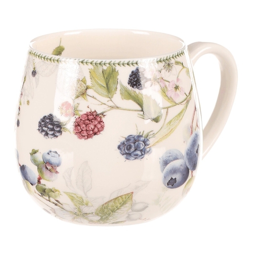 Hrneček v dárkové dóze - porcelán, bílý s lesními plody