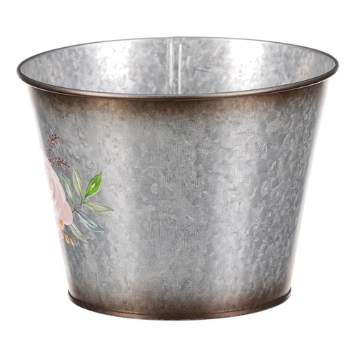 Kovový obal na květiny. Design s růžemi.