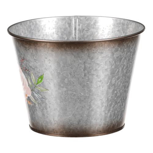 Kovový obal na květiny. Design s růžemi.