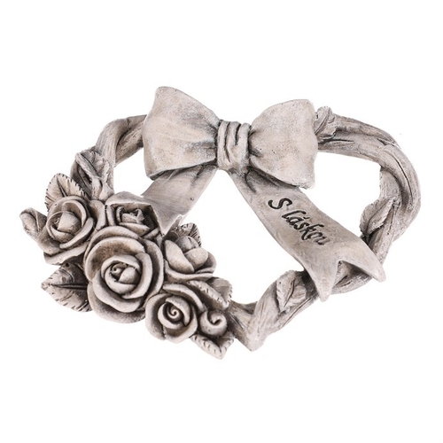 Srdce se stuhou a mašlí - pietní, polyresin, šedá