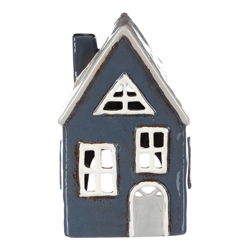 Domeček keramický - na čajovou svíčku, modro-šedý