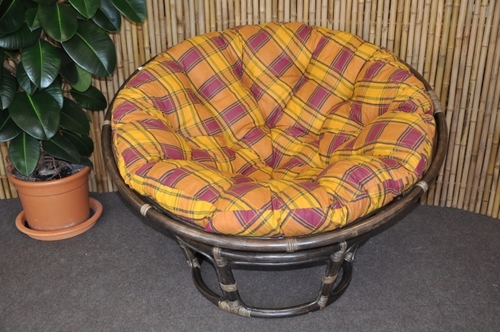 Ratanový papasan  110 cm hnědý polstr okrový