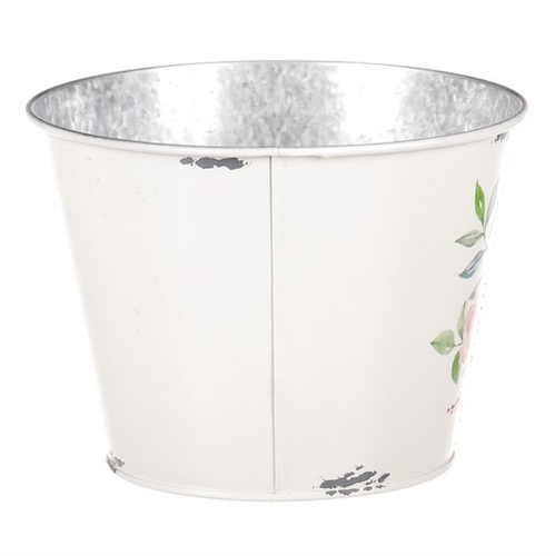 Kovový obal na květiny, design s růžemi.