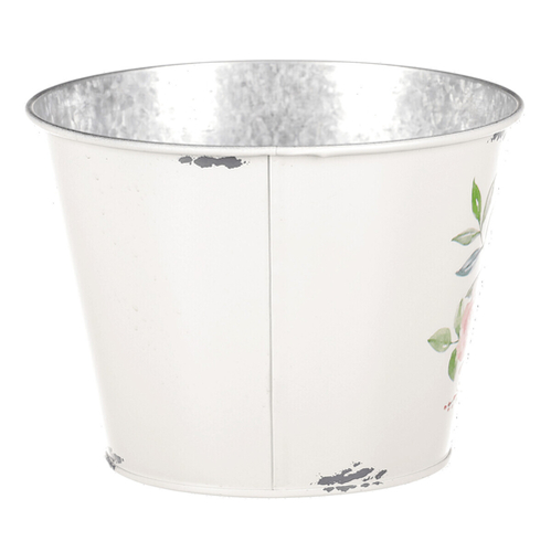 Kovový obal na květiny, design s růžemi.