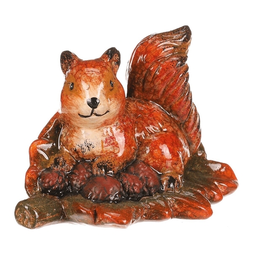 Veverka se siškami na listu - keramika, oranžovo-hnědá