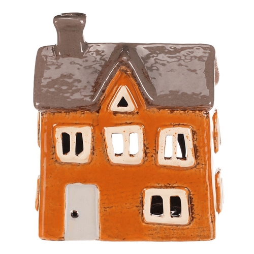 Domeček keramický - na čajovou svíčku, oranžový