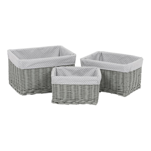 Koš regálový - proutěný, šedý s látkou, cena za sadu 3 ks