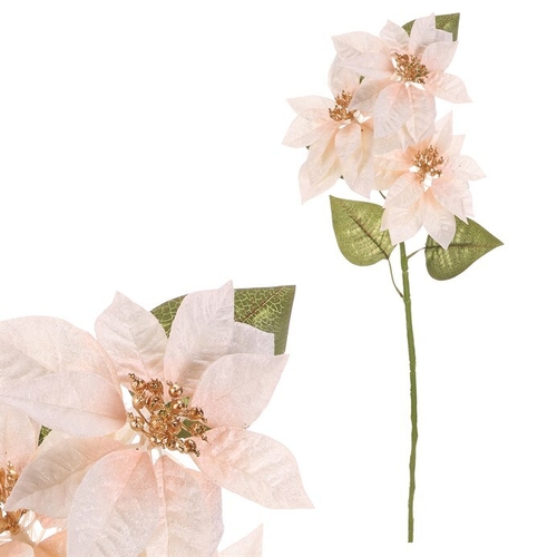 Vánoční růže - umělá řezaná, 3 květy, zlatý střed, krémová