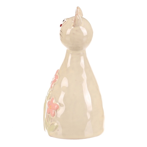 Kočka - keramická figurka, dekor květin, vel. M, žluto-zelená