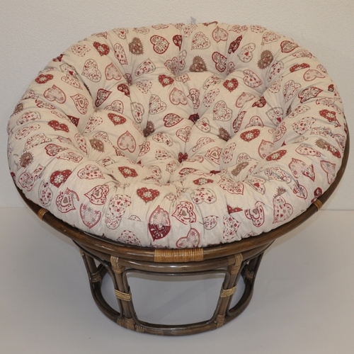 Ratanový papasan 110 cm hnědý polstr motiv červená srdce