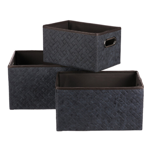 Koš regálový - látkový s uchy, modrý, cena za sadu 3 ks