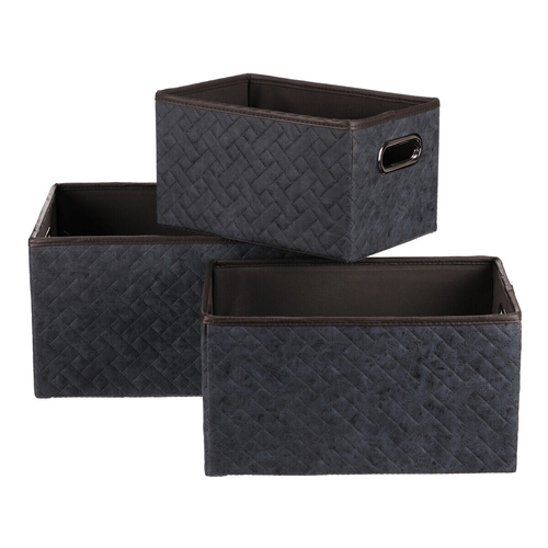 Koš regálový - látkový s uchy, modrý, cena za sadu 3 ks