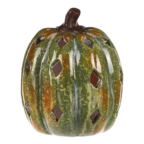 Dýně s otvory - keramika, LED osvětlení, zelená