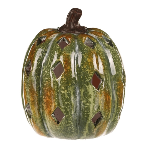 Dýně s otvory - keramika, LED osvětlení, zelená