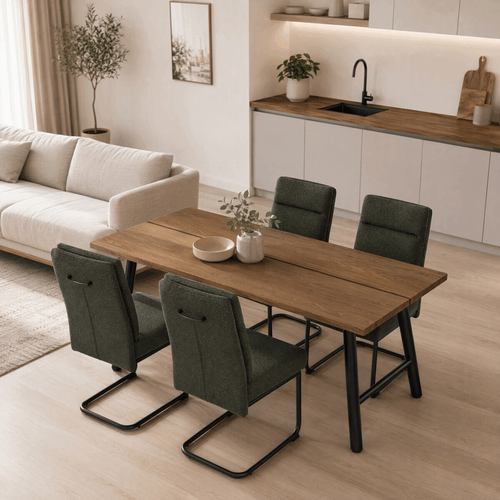 Jídelní set s 4 židlemi Antares, zelená, 180x90x76cm, dýha, ořech, ASE-1045 GRN2