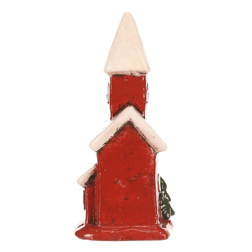 Domeček keramický - kostel, LED osvětl., červený s bílou střechou