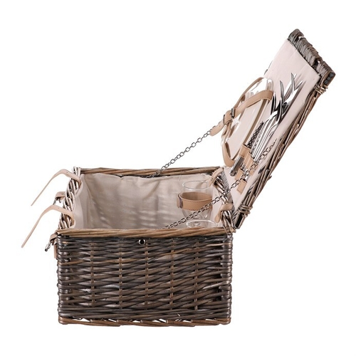 Koš piknikový - s vybavením pro 2 osoby, proutěný, barva šedá