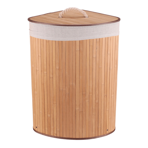 Koš prádelní - bambusový, rohový s víkem, přírodní