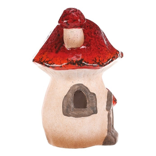 Domeček keramický - houba, s LED osvětlením, červená stříška